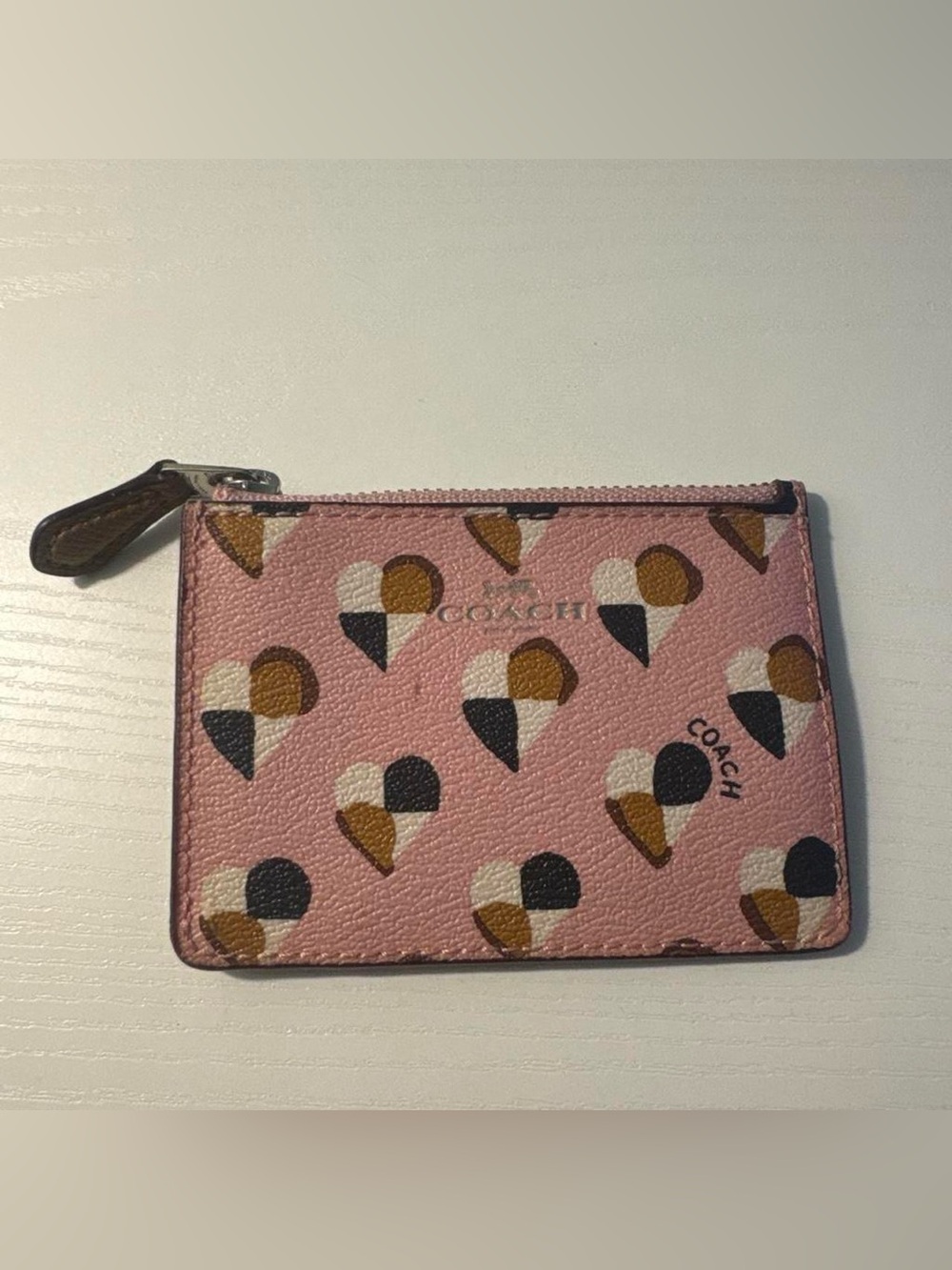 COACH Pink Multicolor Checkered Heart Card Holder